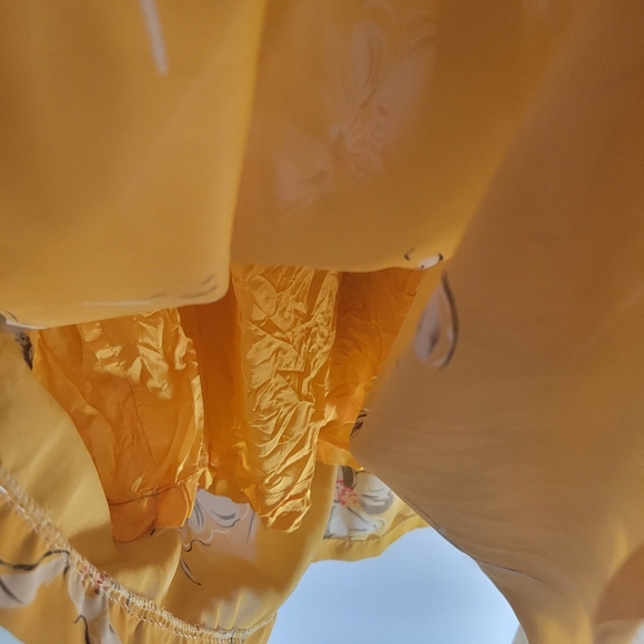 Vintage Mustard Yellow Floral Sheer Midi Dress Small Medium - Picture 2 of 12
